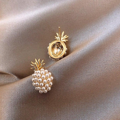 Tropical Pineapple and Pearl-Embellished Earrings