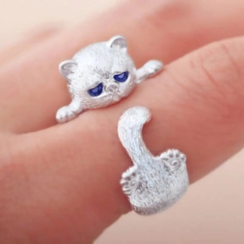 925 Sterling Silver Adjustable Kitty Ring Unique Joyas