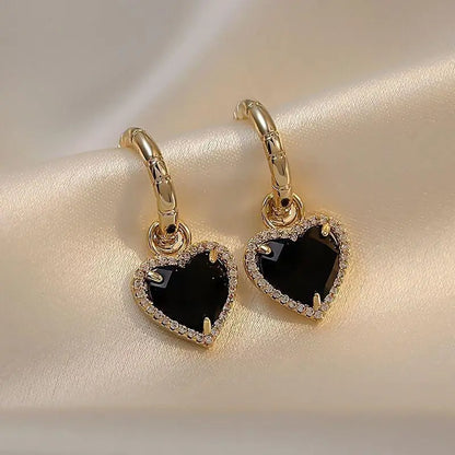 Black Heart Earrings in Gold Unique Joyas