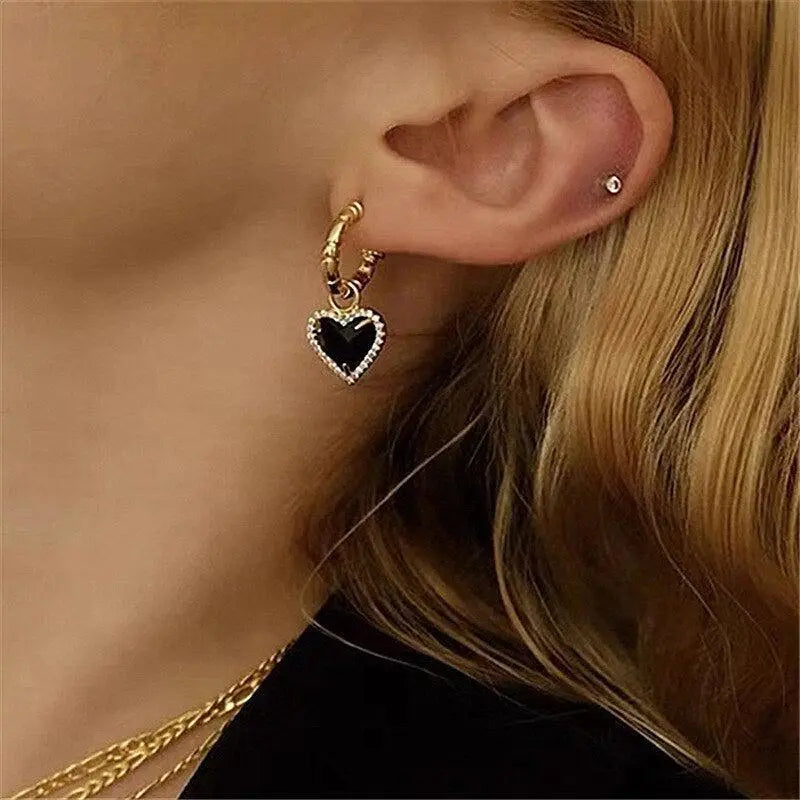 Black Heart Earrings in Gold Unique Joyas