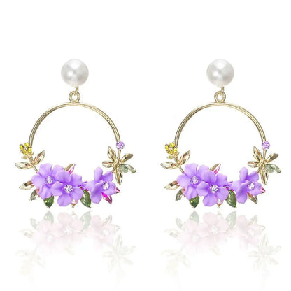 Gold Flower and Pearl Earrings