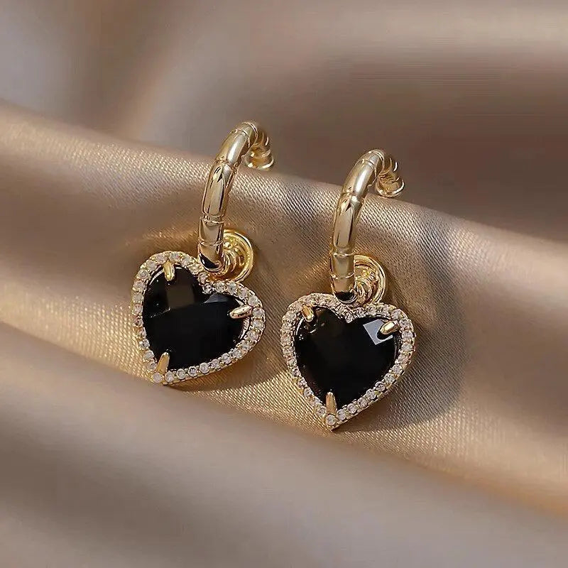 Black Heart Earrings in Gold Unique Joyas