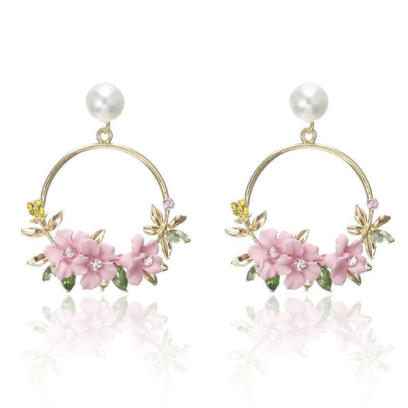 Gold Flower and Pearl Earrings