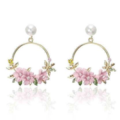 Gold Flower and Pearl Earrings