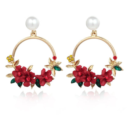 Gold Flower and Pearl Earrings