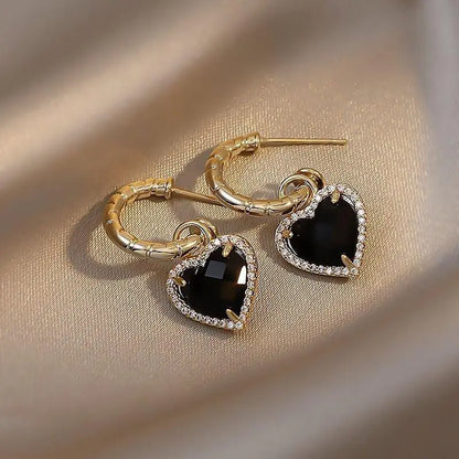 Black Heart Earrings in Gold Unique Joyas