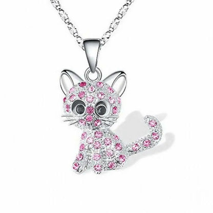 Silver Baby Kittens and Colored Zirconia Necklace