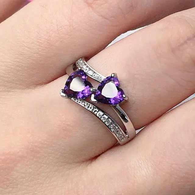 Stylish ring with purple crystal in silver Unique Joyas