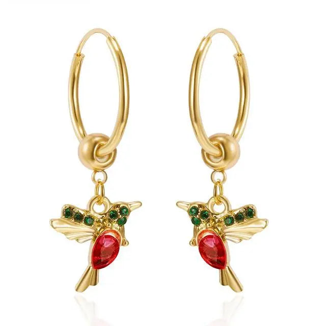 Hummingbird earrings with enamel and zirconia in gold Unique Joyas