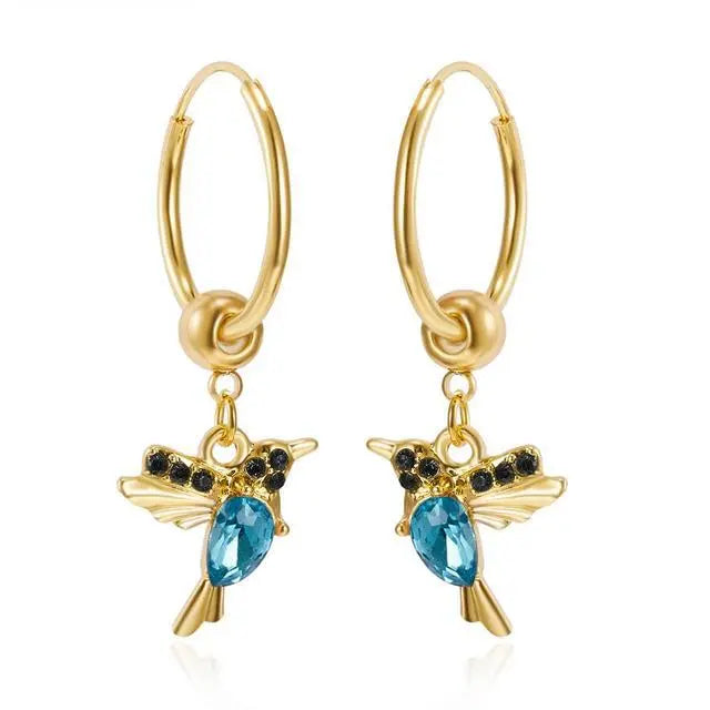 Hummingbird earrings with enamel and zirconia in gold Unique Joyas