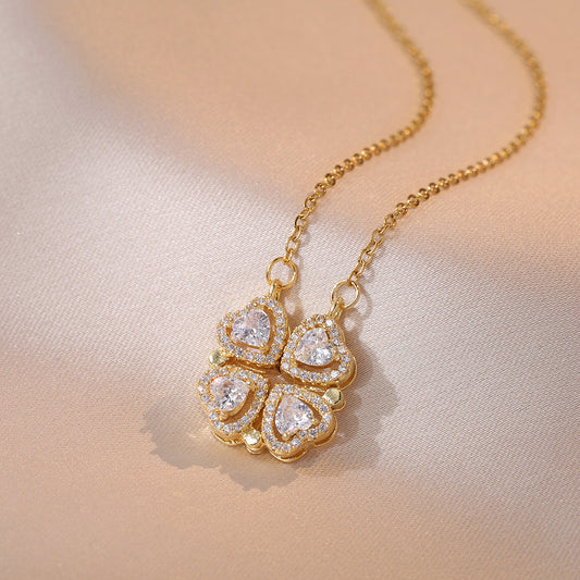 Lucky clover necklace with diamond accents Unique Joyas