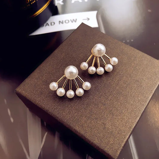 Pearl Fan Earrings with Golden Accents