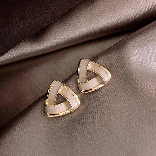 Modern Geometric Gold Pearl Earrings