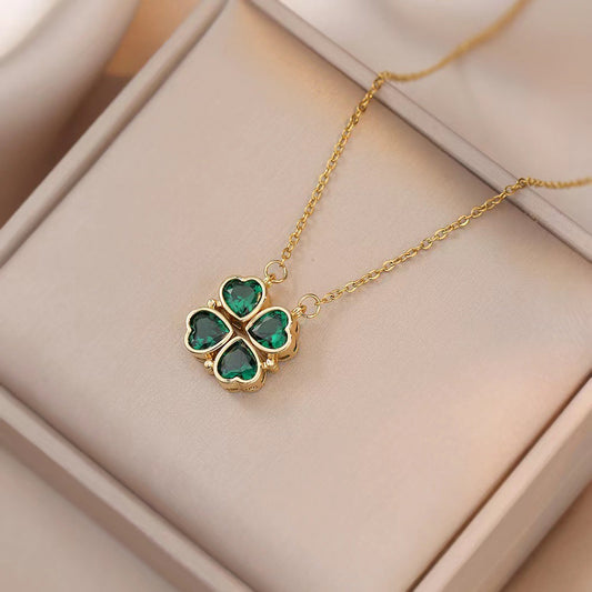 Radiant clover necklace with vibrant green gemstones Unique Joyas