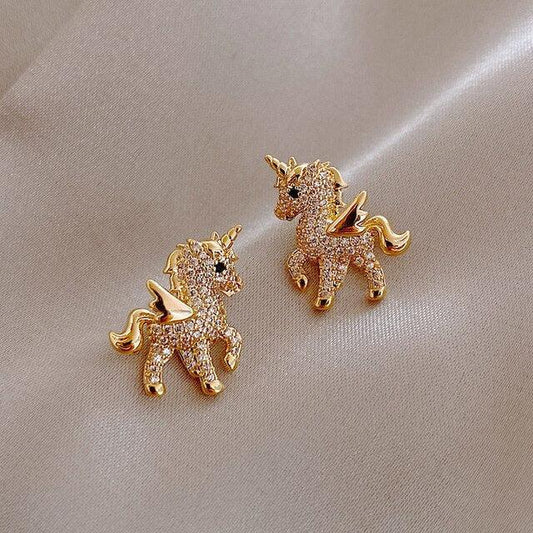 Unicorn earrings with zirconia in gold Unique Joyas