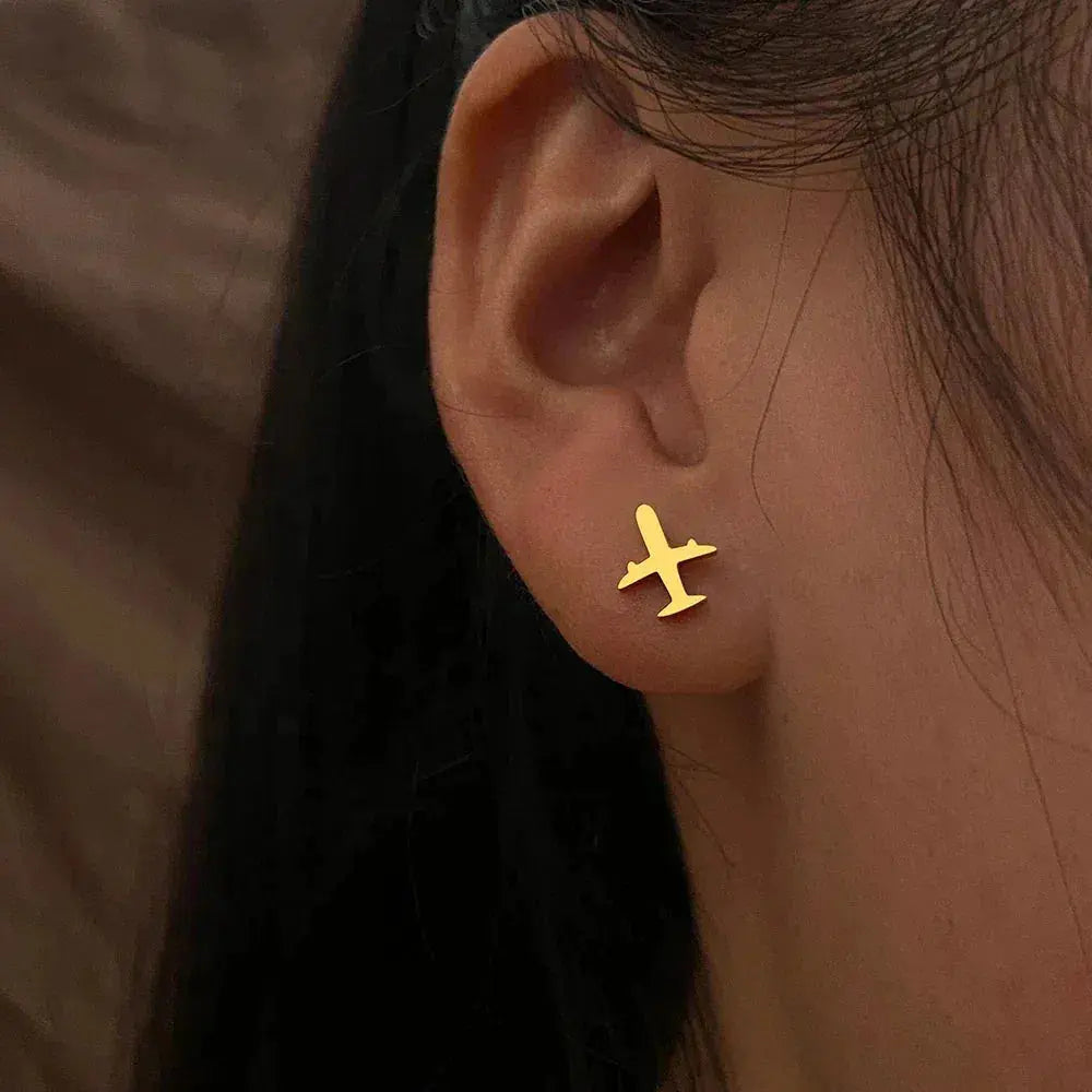 Golden Airplane Earrings Unique Joyas