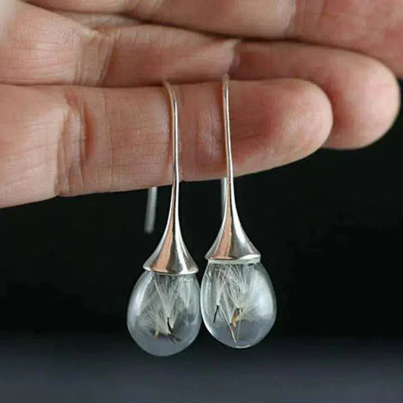 Silver Dandelion Pendant Earrings Unique Joyas