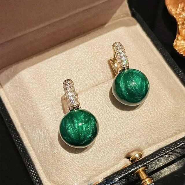 Green Pearl Earrings in Gold