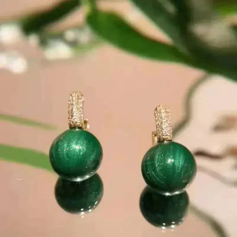 Green Pearl Earrings in Gold Unique Joyas