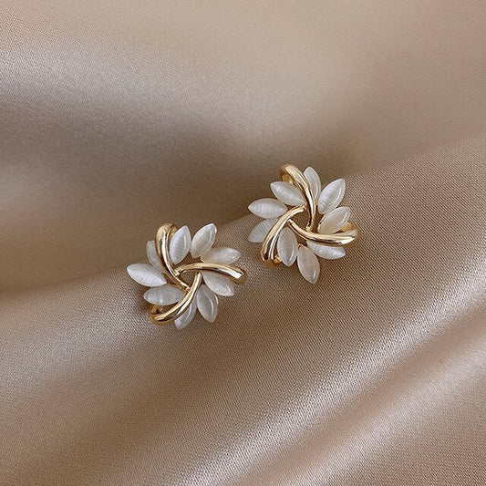 Luxury white opal earrings in gold Claire Jewelry