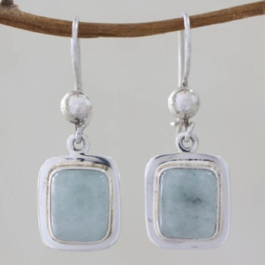 Blue Vintage Square Sterling Silver Earrings Unique Joyas