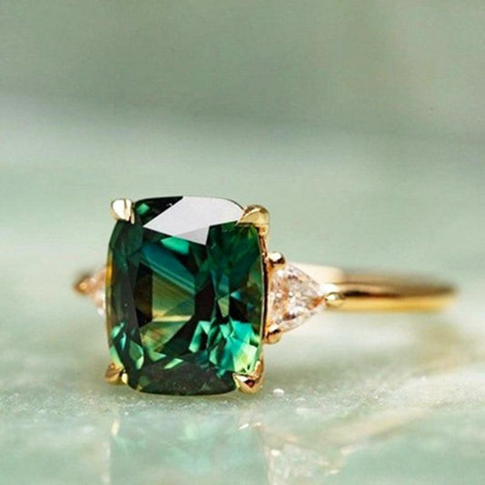 Elegant Square Emerald Ring Unique Joyas