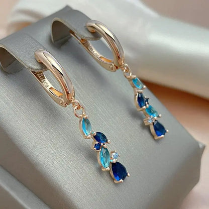 Elegant Earrings Made of Blue and Golden Crystal Unique Joyas