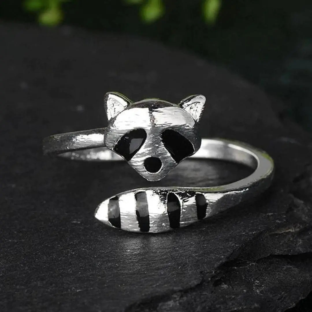 Adjustable Raccoon Ring made of 925 Sterling Silver Unique Joyas