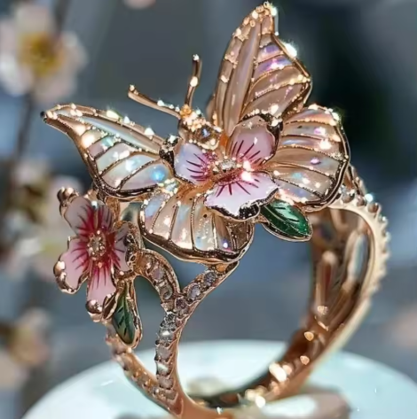 Fashion delicate gold color flower butterfly rings for women party accessories gifts custom jewelry