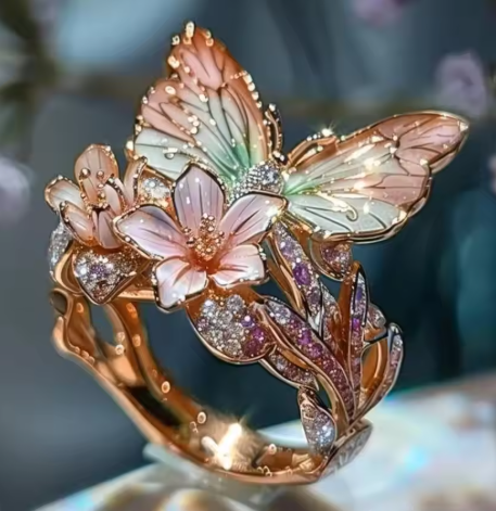 Fashion delicate gold color flower butterfly rings for women party accessories gifts custom jewelry