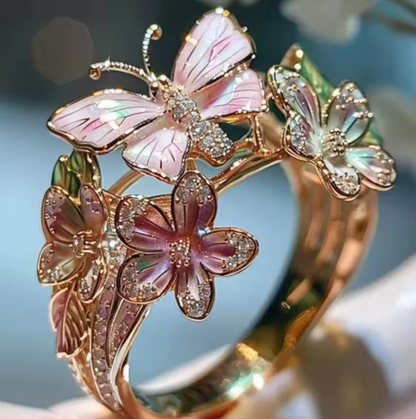 Fashion delicate gold color flower butterfly rings for women party accessories gifts custom jewelry