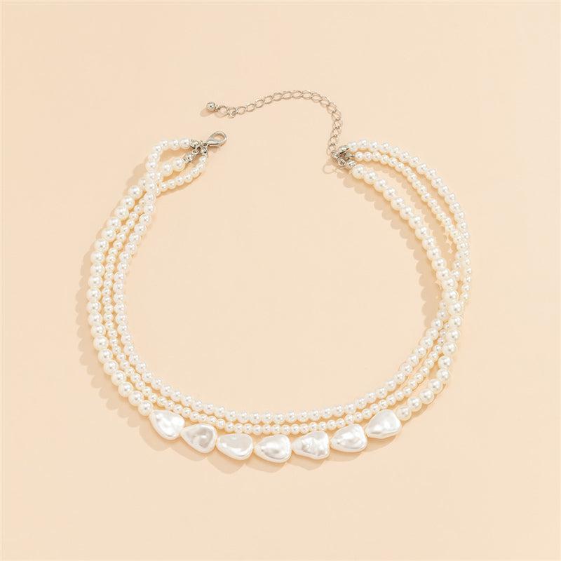 White Stone and Pearl Necklace in Gold