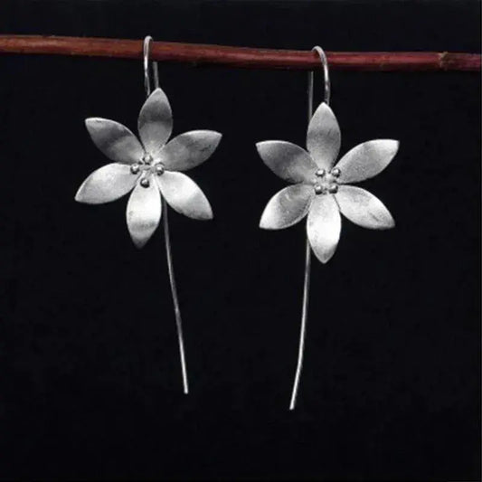 Silver-Plated Boho Flower Earrings Unique Joyas