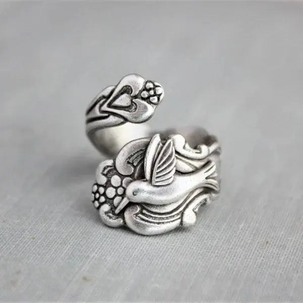 Hummingbird Flower Ring Unique Joyas