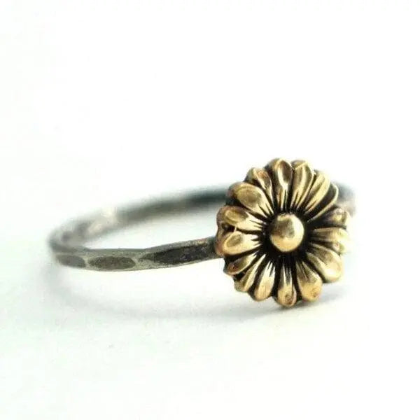 Gold Sunflower Ring Unique Joyas