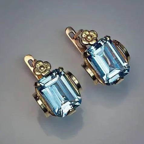 Blue Crystalline Vintage Earrings Unique Joyas