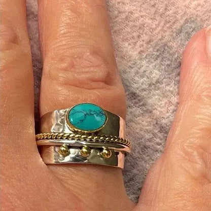 Turquoise wide band ring Unique Joyas