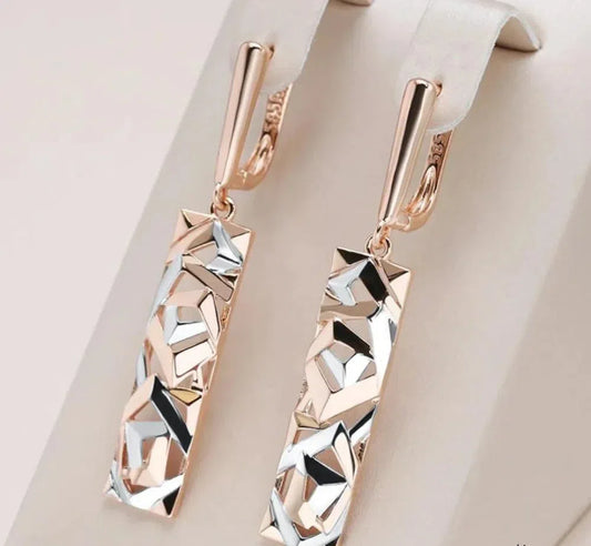 Elegant Rectangular Gold And Silver Earrings