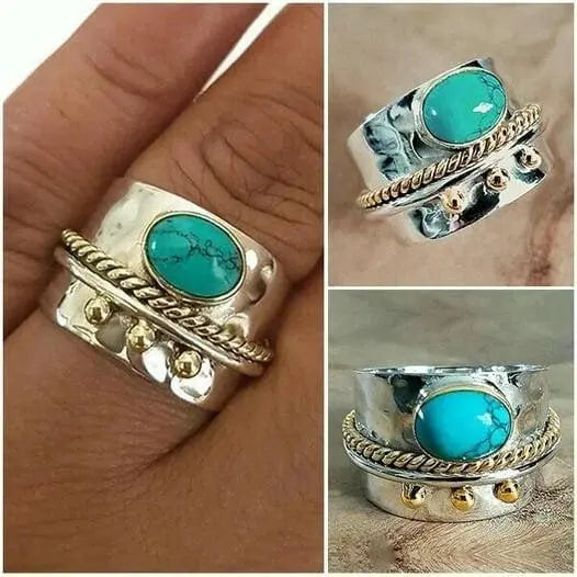 Turquoise wide band ring Unique Joyas