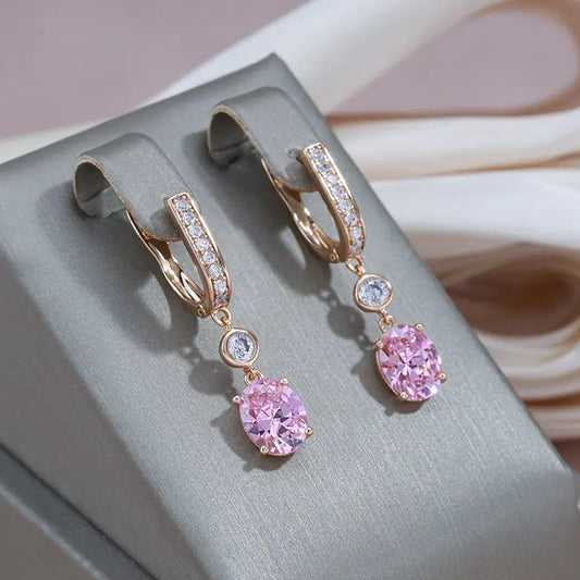 Rose Crystal Pendant Earrings in Gold Unique Joyas