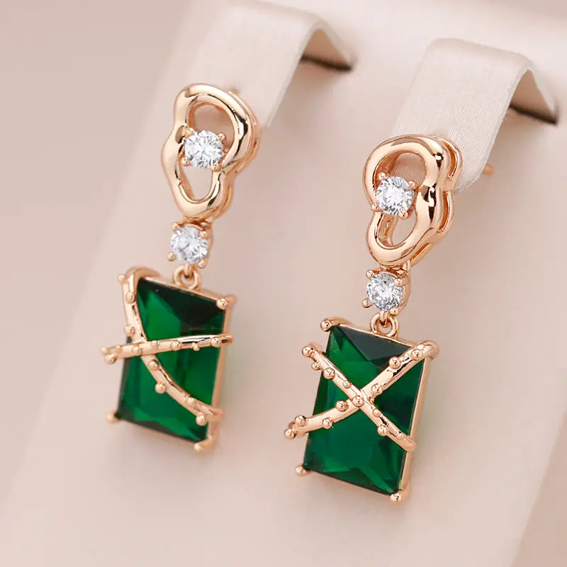 Small Earrings with Green Crystal in Gold Unique Joyas