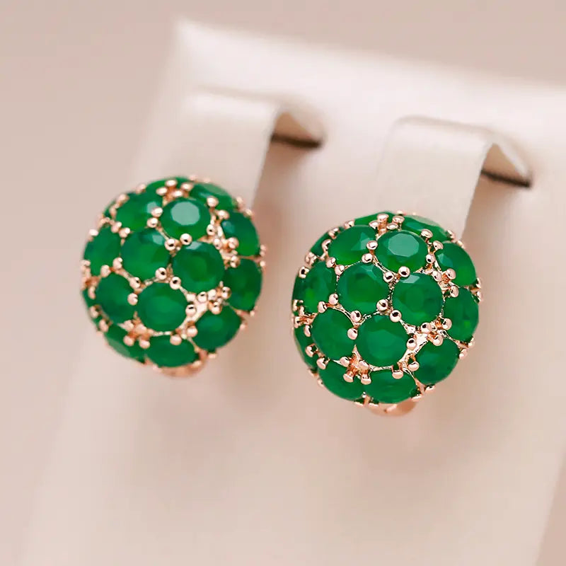 Small Gold Earrings with Green Crystal Unique Joyas