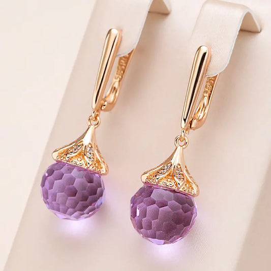 Elegant Round Earrings in Purple Crystal Unique Joyas