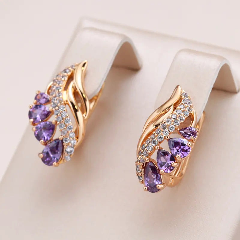 Luxurious Purple Crystal Earrings Unique Joyas