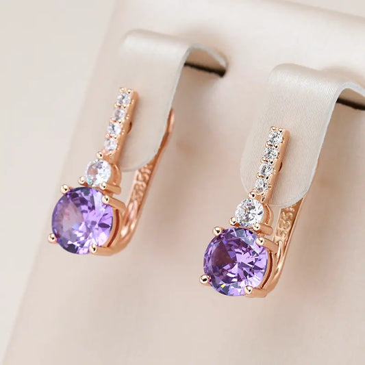 Purple Rounded Crystal Earrings Unique Joyas