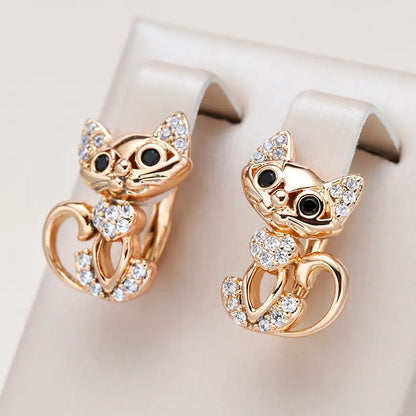 Kitten Earrings with Zirconia in Gold Unique Joyas