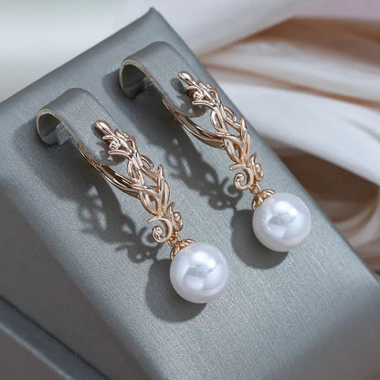 Elegant Earrings Golden Pearl Forest Unique Joyas