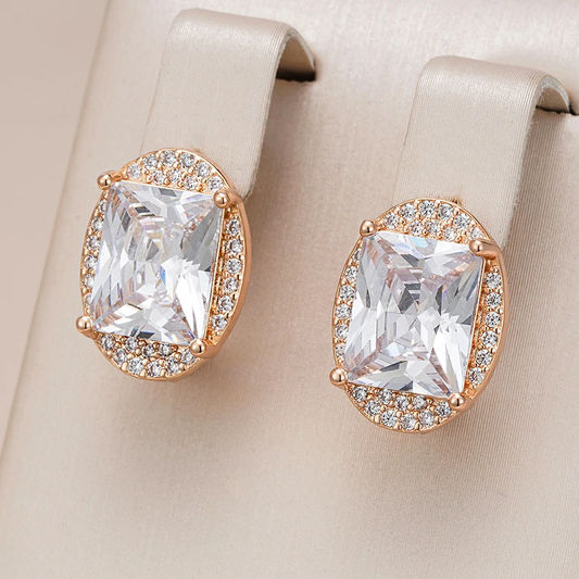 White Crystal Earrings in Gold