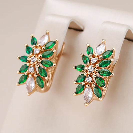 Elegant earrings in green and white crystal in gold Unique Joyas