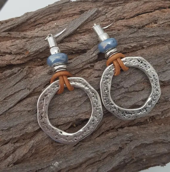 Boho Silver Circle Earrings Unique Joyas